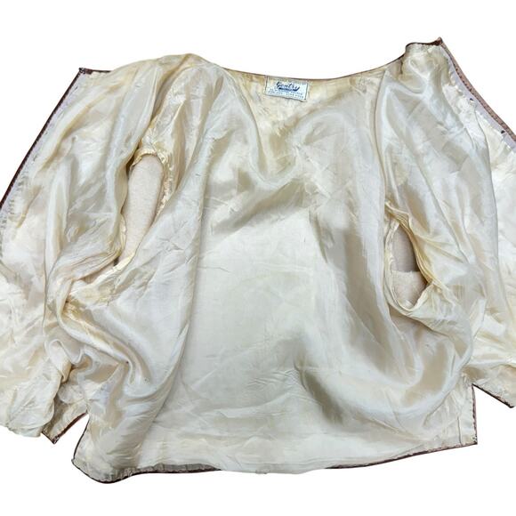 Cardigan Sweater Vintage 1950s Crewneck Cream Women Size S/M Floral Beadwork - Picture 9 of 16